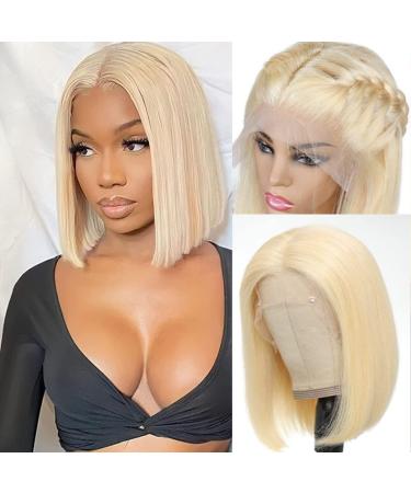 Bikpom Blonde Bob Wig Human Hair 613 Short Bob Lace Frontal Wig 13x4 HD Lace Front Human Hair Glueless Wigs For Black Women 150 Density 613 Lace Front Wig Human Hair Pre Plucked With Baby Hair (12 Inch) 12 Inch 613bob