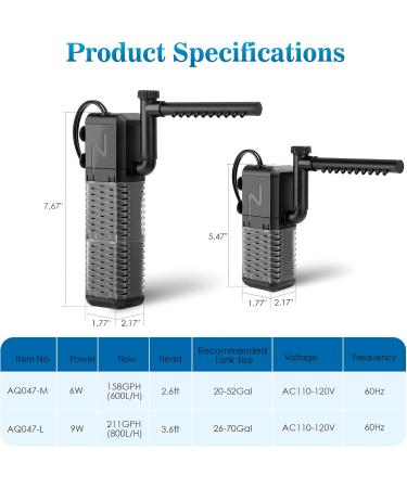 AQQA 600L/H Adjustable Aquarium Sponge Filter - 6W Quiet Pump for Tanks up to 200L - International Shipping - Buy Online on GoSupps.com