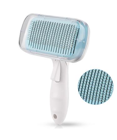 CMQC Self Cleaning Slicker Brush for Cats & Dogs Pet Grooming Brush Tool for Shedding Pets Hair Brush for Long Short Haired Dog Cat to Remove Tangles, Loose Fur, Mats (Blue)