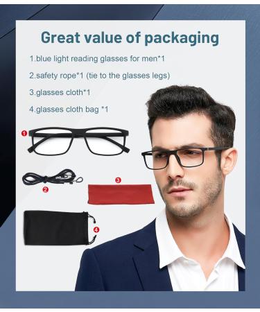 OCCI CHIARI Men's Blue Light Blocking Glasses - Small Size Spring Hinge Black - No Degree - Buy Online on GoSupps.com