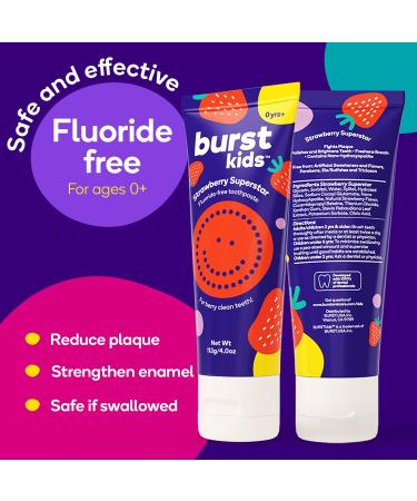 BURSTkids Strawberry Fluoride-Free Toothpaste - Nano-Hydroxyapatite Formula for Babies, Toddlers & Kids Age 0+, 4oz - Buy Online on GoSupps.com