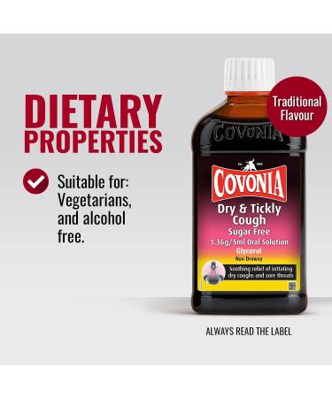 Covonia Dry & Tickly Cough Sugar Free Oral Solution 300ml - Soothing Relief for Dry Coughs and Sore Throats - Buy Online on GoSupps.com