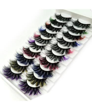 Ellazzle Colored Lashes Fluffy Faux Mink Lashes 5D Dramatic Lashes Strips with Color Costumes Fake Eyelashes 10 Pairs