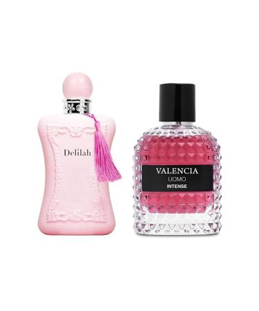 Women's Delilah&Valencia Uomo Intense Perfume Set Romantic Floral Scent Eau De Parfum Spray for Women 3.4 Fl Oz Each Bottle Daily Used Fragrance