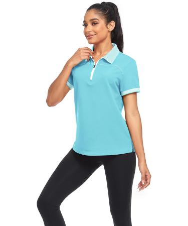 IGEEKWELL Women's Moisture Wicking Polo Shirt - Slim Fit Golf Apparel in Azure Blue (Size Large) - Buy Online on GoSupps.com