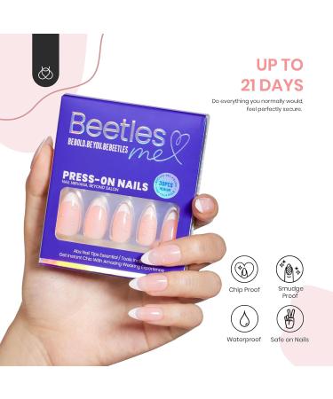 Beetles Press On Nails French Tip - Medium Almond Milky Pink 30pcs Reusable Glue-on Nail Kit with Quick-Drying Glue & File - Perfect Gift for Girls - Buy Online on GoSupps.com