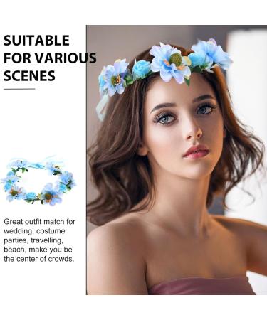 Lurrose Flower Head Wreath Floral Crown Headpiece Flower Headband with Adjustable Ribbon for Party Wedding Festival Sky blue - Buy Online on GoSupps.com