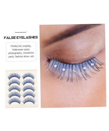 5 Pairs Colored Eyelashes - Soft Thick Blue Diamond Lashes with Rhinestones for Cosplay | Artificial Fiber Lashes - Buy Online on GoSupps.com