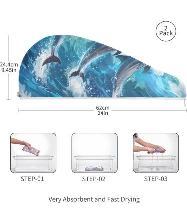 Super Absorbent Dolphins Jumped Hair Towel 2 Pack - Quick Dry Hair Turbans for Women & Girls - Buy Online on GoSupps.com