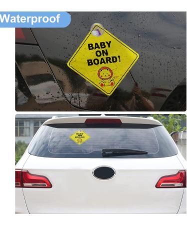 Hredzeo Car Sticker for Children - 2 PCS Waterproof Baby Character Safety Warning Stickers with Suction Cup | Bright Yellow Child Safety Signs - Buy Online on GoSupps.com