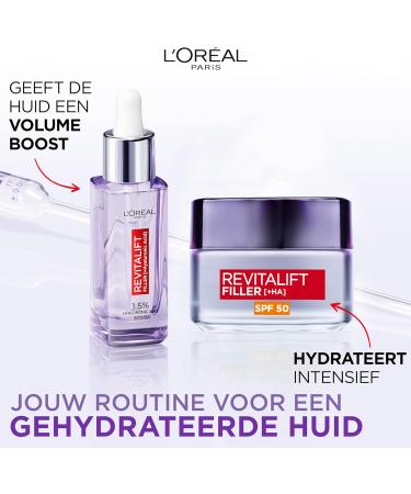 L'Or al Netherlands BV LOr al Paris Revitalift Filler AntiAging Day Cream with Hyaluronic Acid and SPF 50 This day cream fills wrinkles lines and crows feet Gives the skin more volume and firmness 50ml - Buy Online on GoSupps.com