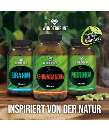 Wundergr n Organic Brahmi Capsules - 180 Vegan Bacopa Monnieri Capsules | 600mg Each 1200mg Daily Dose | Organic Certified Herbal Supplement - Buy Online on GoSupps.com
