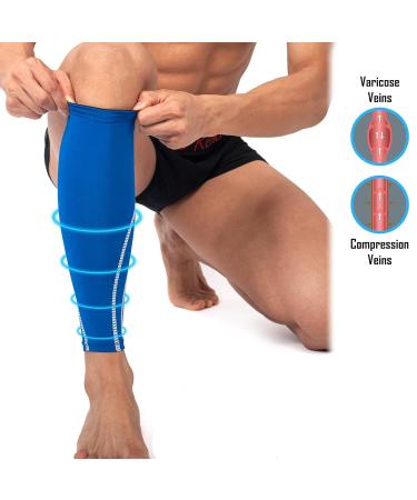 360 RELIEF Compression Calf Sleeves for Men and Women - Shin Splints, Muscle Cramps, Workout Support | Running, Hiking, Marathon Gear - M L XL Sizes with Mesh Laundry Bag - Blue, M-Single - Buy Online on GoSupps.com