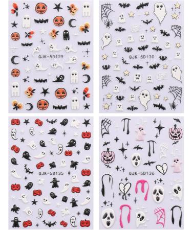 JMEOWIO 3D Embossed Halloween Nail Art Stickers Decals Self-Adhesive 5D Cute Star Ghost Nail Supplies Nail Art Design Decoration Accessories 4 Sheets - Buy Online on GoSupps.com