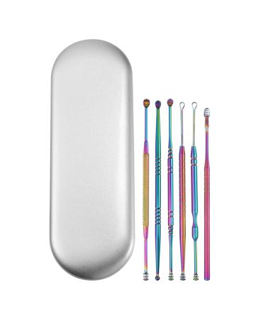 VOCOSTE 6Pcs Stainless Steel Ear Cleansing Tool Set Ear Cleaner Ear Care Set with Storage Case Multicolor