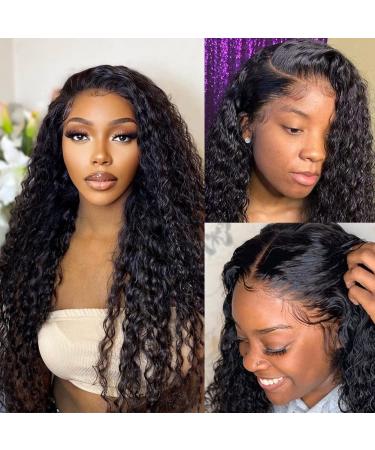 13X4 Lace Frontal Wig Human Hair Deep Wave Wigs for Black Women 28inch Deep Wave Curly Human Hair Wig with Baby Hair Wet and Wavy Human Hair Wigs HD Lace Frontal Wigs Human Hair Pre Plucked 28 Inch