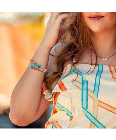 Jeroot Women's Copper Magnetic Bracelet - Vintage Flower Design with 6 Powerful Magnets & Turquoise Accents - Buy Online on GoSupps.com