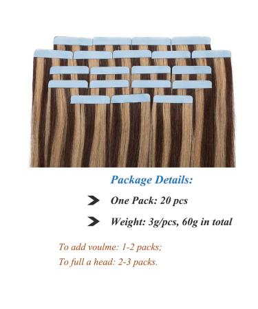SEGO TAPE Extensions | 100% Remy Human Hair | 20 PCS Medium Brown/Honeyblond #4P27 | 22 (55cm) | Real Hair Adhesive Tape - Buy Online on GoSupps.com