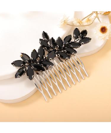 Kercisbeauty Vintage Black Rhinestones Hair Comb Side Headpiece for Wedding Brides Women Girls Halloween Gothic Jewelry