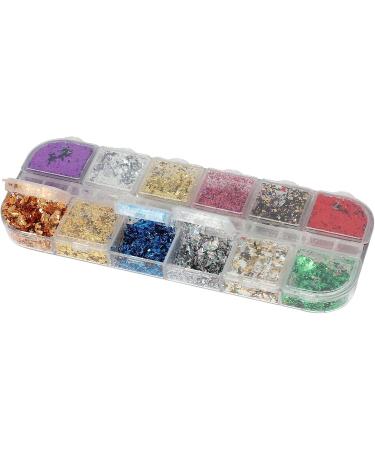 daiwei 12 Grid Nail Sequins Paillette Aluminum Irregular Flakes Gold Silver Pigment Nail Art Decoration Mirror Foil Paper Cby - Buy Online on GoSupps.com