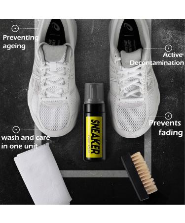 White Shoe Cleaner - Shoe Cleaning Kit - 150ml Shoe Cleaning Foam with Brush and Towel - White Trainer Cleaner - Shoe Cleaning Kit for Removing Stains and Dirt - Work on Most Shoes - Buy Online on GoSupps.com