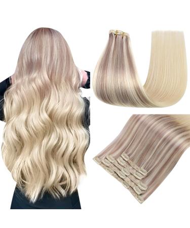 Easyouth clip in extensions real hair remy real hair clip in extensions ombre clip in real hair extensions color ashblond mix with medium blonde and platinum blonde 20 inch 70g 5pcs #18/26 cm 1-19 cp #18/26/60 5PCs