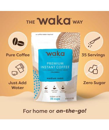 Waka Instant Coffee - 100% Arabica Colombian Medium Roast No Sugar Freeze Dried Granules 35 Cups Perfect for Hot & Iced Coffee - 3.5oz Bulk Bag - Buy Online on GoSupps.com