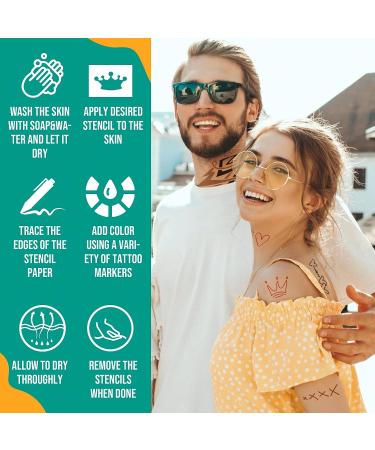 6-PCS Washable Temporary Tattoo Markers for Skin - Skin Safe Tattoo Kit for Teens, Kids & Adults - Body & Face Art Pens with Stencil Papers - Buy Online on GoSupps.com