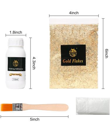 110ml Gilding Adhesive Kit with 5g Gold Flakes - Epoxy Resin Water Based Glue for Gold Leafing on Canvas and Furniture - DIY with Gilding Brush and Gloves - Buy Online on GoSupps.com