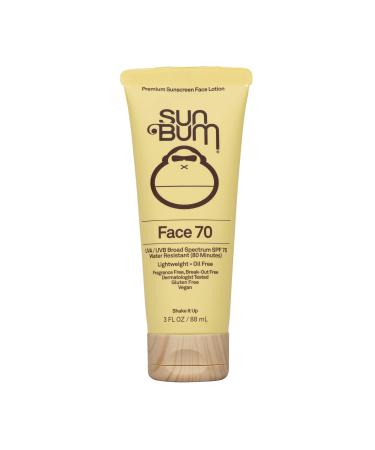 Sun Bum Original SPF 70 Sunscreen Face Lotion | Vegan and Reef Friendly (Octinoxate & Oxybenzone Free) Fragrance-Free Moisturizing Broad Spectrum UVA/UVB Sunscreen With Vitamin E | 3 Oz, 1 count