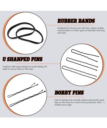 Rustark 380Pcs Hair Pins Kit with Storage Box - Bobby Pins, U Shaped Pins, Rubber Hair Bands for Women, Girls, Kids - Black - All Hair Types - Buy Online on GoSupps.com