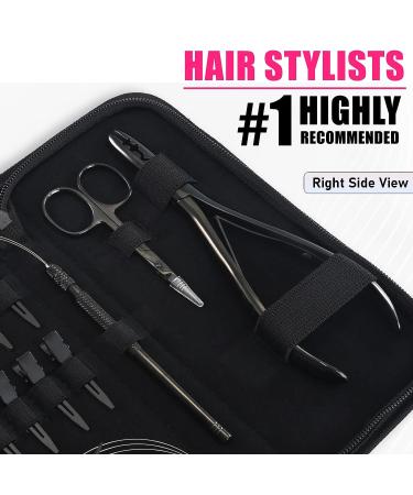 Hair Extension Tools Kit: 2 Hole Micro Beads, Microlink Crimping Plier, Sectioning Clips, Parting Tool, Scissor, Needles Pulling Loop - Black - Buy Online on GoSupps.com