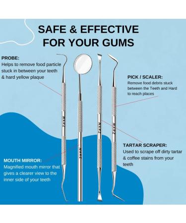 NARZ Plaque Remover Kit - Stainless Steel Dental Tools for Teeth Cleaning - Tartar Remover for Men, Women, Kids, and Pets - 4 Pcs - Buy Online on GoSupps.com