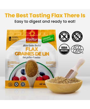 CanMar Ground Milled Golden Roasted Organic Flax Seed (1.2 Kg) Vegan Organic Flaxseed Ground - Non-GMO Gluten Free - Organic Flax Seeds - Ground Flaxseed Meal with Omega-3 Fiber - Linseed Flax Powder - Buy Online on GoSupps.com