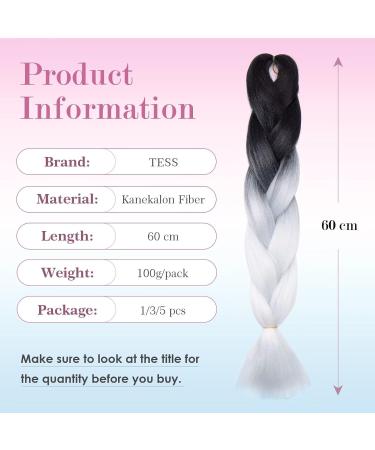 Tess Braids Extensions 60 cm - 3 Pack Jumbo Kanecalon Ombre Hair Braids #26 White/Black for Box Braids - 100g/bundle - Buy Online on GoSupps.com