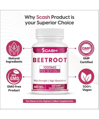 scash Beet Root Capsules - 1000mg Per Serving - 60 Beet Root Powder Capsules - (Pure Non-GMO & Gluten Free - Buy Online on GoSupps.com