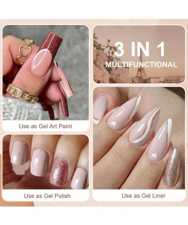 Rechoo 6pcs Matte & Glitter Gel Liner Nail Art Set - Wine Nude Pink White French Manicure Polish - 10ml Fineliner Nail Design - T-6 Dark Red & Nude Glitter - Buy Online on GoSupps.com