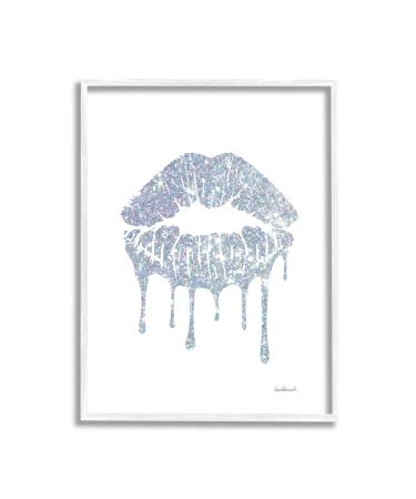 Stupell Industries Glam Shimmer Lip Pucker Kiss Minimal Cool Tones  Designed by Amanda Greenwood White Framed Wall Art  11 x 14  Blue