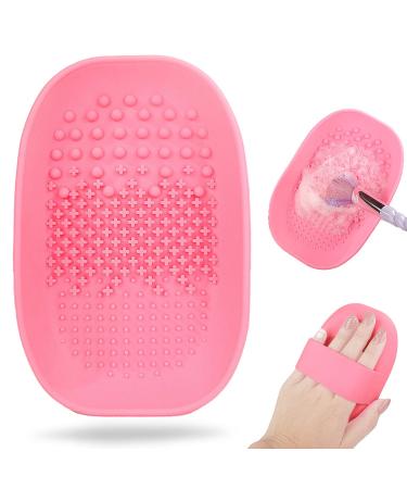 Silicon Makeup Brush Cleaning Mat Makeup Brush Cleaner Pad with Back Strap Cosmetic Brush Cleaning Mat Portable Washing Tool for Makeup (Pink)