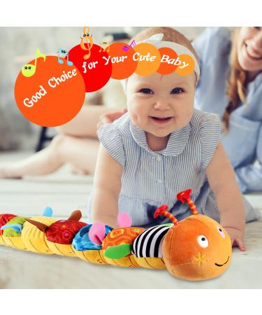 JERICETOY Musical Caterpillar Infant Toy for Baby Development | Rattle, Crinkle, Squeaker | 0-12 Months Boys Girls | Rich Colors & Textures | Orange - Buy Online on GoSupps.com
