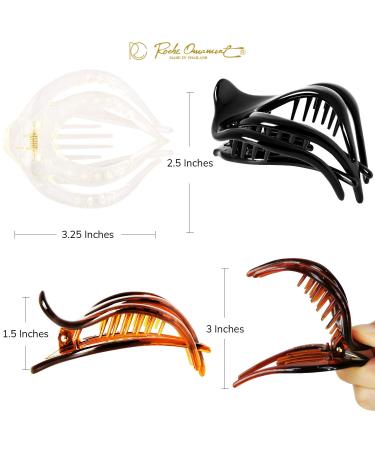 RC Roche Ornament 6 Pcs Womens Clutcher Banyan Leaf French Eyelet Hair Clip - Clear Brown/Black (Pack of 6) - Buy Online on GoSupps.com