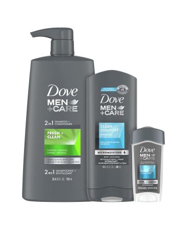 Dove Men+Care Hair + Skin Care Regimen Personal Care for Men Clean Comfort + Fresh & Clean Body Wash, 2-in-1 Shampoo and Conditioner, and Antiperspirant Clinical Deodorant - Buy Online on GoSupps.com