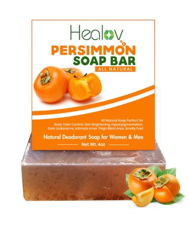 Persimmon Soap Bar for Body Odor Control Purifying Deodorizing Body Wash with Japanese Persimmon & Green Tea Extract for Eliminating Nonenal Body Odor Deodorant Soap Great for Skin Brightening