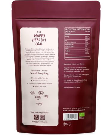 Organic Dried Sour Cherries 200g - Unsweetened Tart Cherry - Vegan & Kosher - Certified Organic Alternative to Dried Cranberries - Buy Online on GoSupps.com