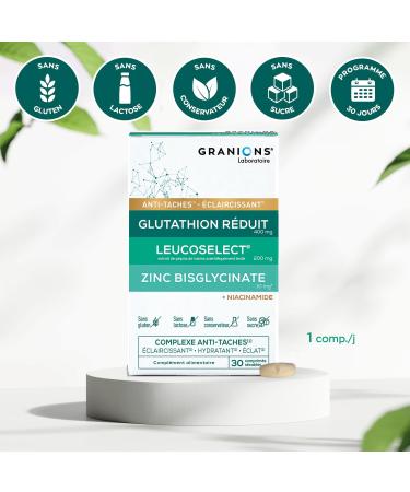 GRANIONS - COMPLEXE ANTI TACHE VISAGE Glutathion Vitamine C Zinc bisglycinate Selenium Niacinamide - clat Uniformit du Teint claircissant Hydratant Visage - Fabriqu en France - 1 MOIS - Buy Online on GoSupps.com