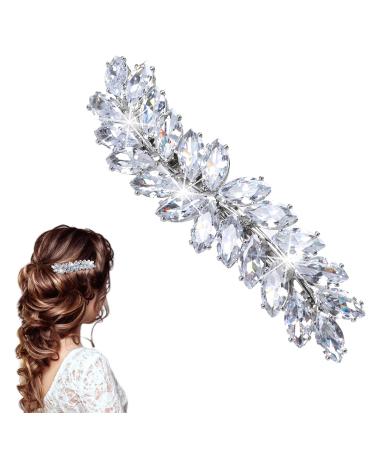 Diamante Hair Clips for Women Rhinestone Hair Clips Hair Barrettes Crystal Hairpin for Women Sparkly Hair Hairpin for Wedding Bridal Flower Leaf Design Hair Accessories 1 Pc Silver