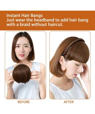 Braid Headband Single Braided Dark Brown Fringe Headband with Bangs Realistic Instant Hair Bangs Fringe Bangs Hair Clip for Women Girls Hair Extensions - Buy Online on GoSupps.com