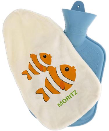 Personalized Hot Water Bottle with Cozy Cover | Custom Text | Gift Idea for Kids & Adults | 800 ml Fish Design - Buy Online on GoSupps.com