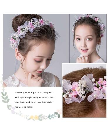 Iyou Princess Pearl Headdress | Pink Flower Headband & Crystal Bride Wedding Hair Accessories | Holy Communion Tiaras for Flower Girls - Buy Online on GoSupps.com