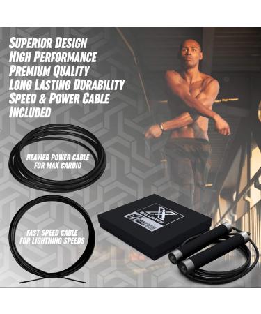 Ballistyx Premium Speed Jump Rope with 360 Spin Steel Handles, Silicone Grips, 2 Adjustable Cables - Ideal for Crossfit, Gym, Home Fitness - Carbon Black - Buy Online on GoSupps.com